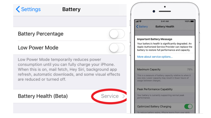 Important Battery Message and Battery health showing "Service" in settings menu